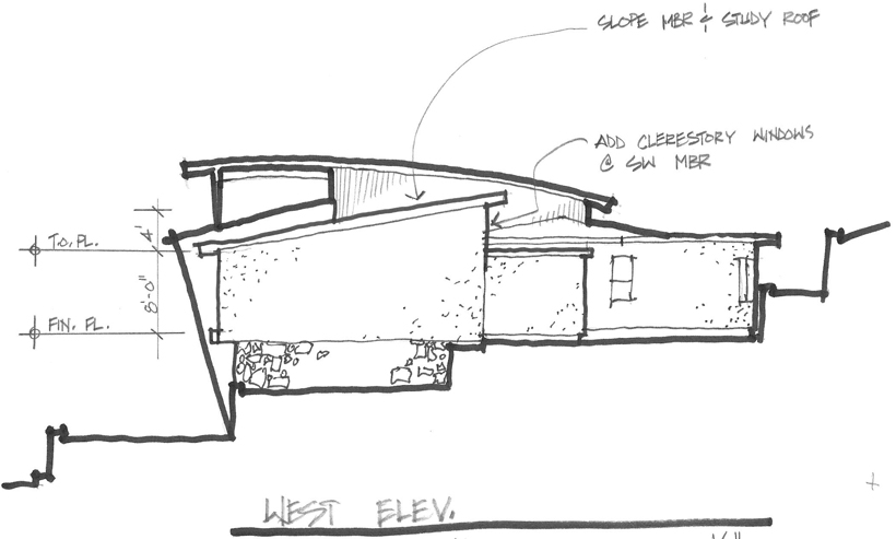 Lakeside Addition & Wholehouse Remodel, ENR architects, Granbury, TX 76049 - Sketch Elevation West